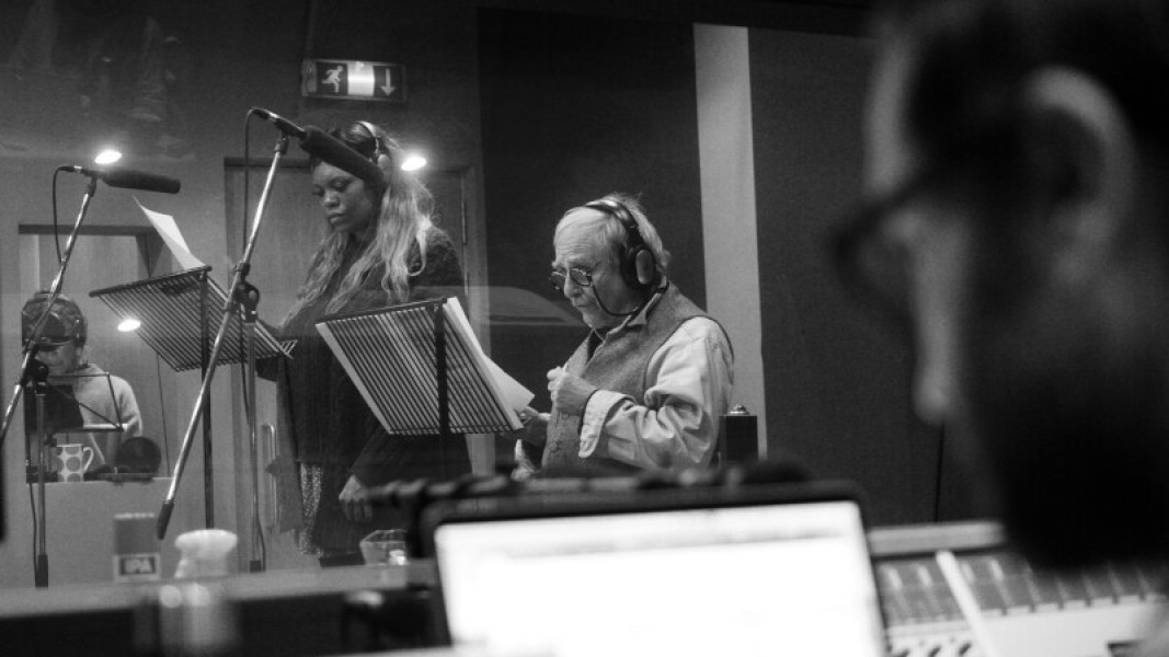 Eleanor Crooks and Sylvester McCoy recording