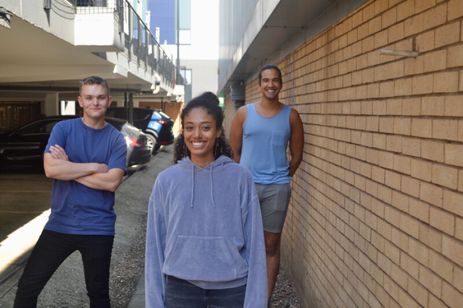 Henry Nott (Bryn), Cecelia Appiah (Dee) and Nathaniel Curtis (Vijay)