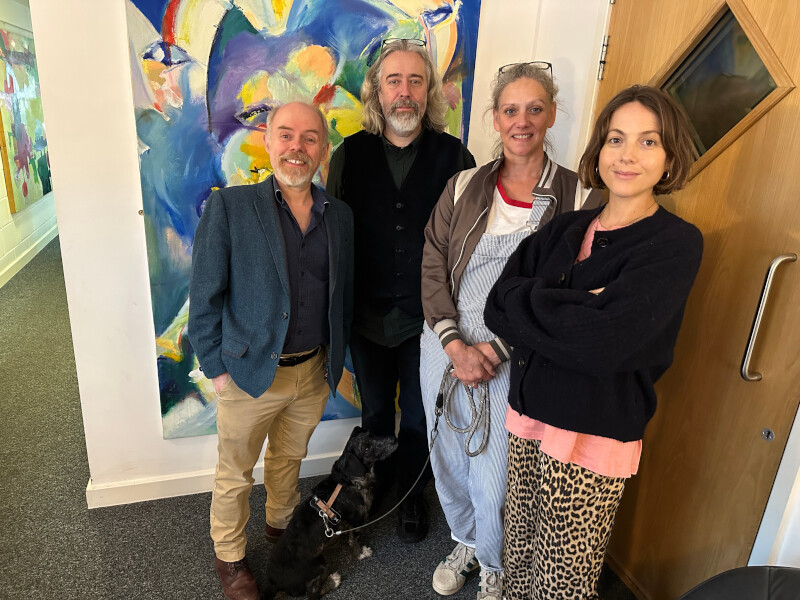 Dan Starkey, Andrew James Spooner, Neve McIntosh, Catrin Stewart (and Ziggy the dog)