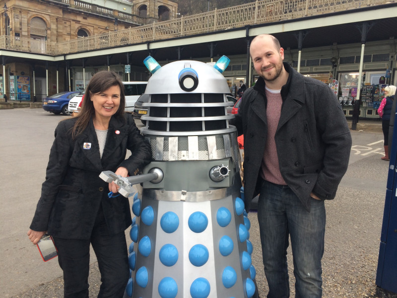 Jamie Anderson with Sophie Aldred and a Dalek - seconds after he was asked to write 'Come Die With Me'!