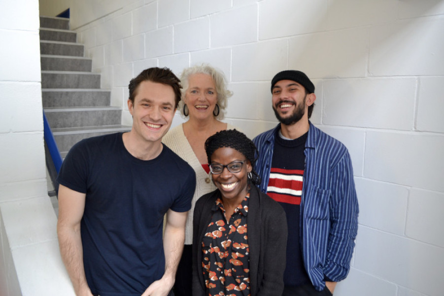 Steven Flynn (Fillius), Louise Jameson (Leela), Debbie Korley (Castine) and Samuel Gosrani (Eris)